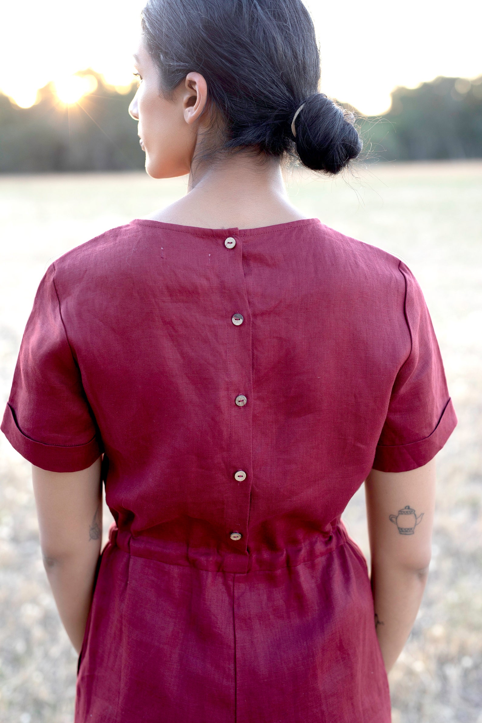 Linen Jumpsuit, Button Back, Custom Made Women Clothes. Women Linen