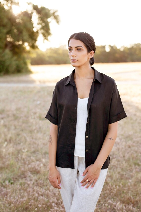 Toki Linen Shirt Women Black Linen Shirt Custom Made Linen Clothing Australia Handmade Linen Garment Fashion Forward Linen Etsy UK