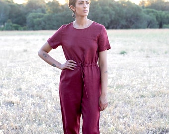 Linen Jumpsuit, Button Back, Custom Made Women Clothes. Women Linen Jumpsuit. Women Linen Clothing, Australian Handmade Linen Clothing