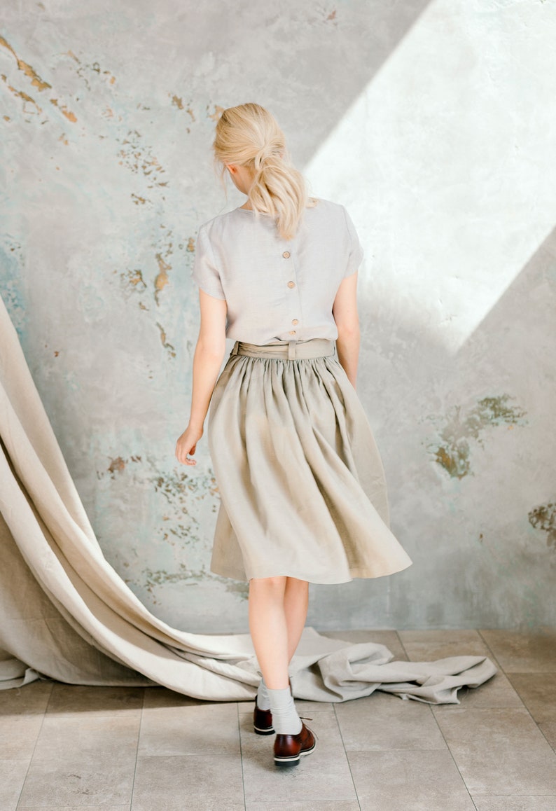 Elegant pleated skirt bellow knee skirt Linen Skirt ready to ship  Women Eco clothing Australia waist tie linen skirt