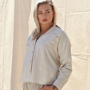 Linen Shirt, front buttons. Long sleeves. 100% Linen. Women eco clothing, Australian Custom made clothes image 3