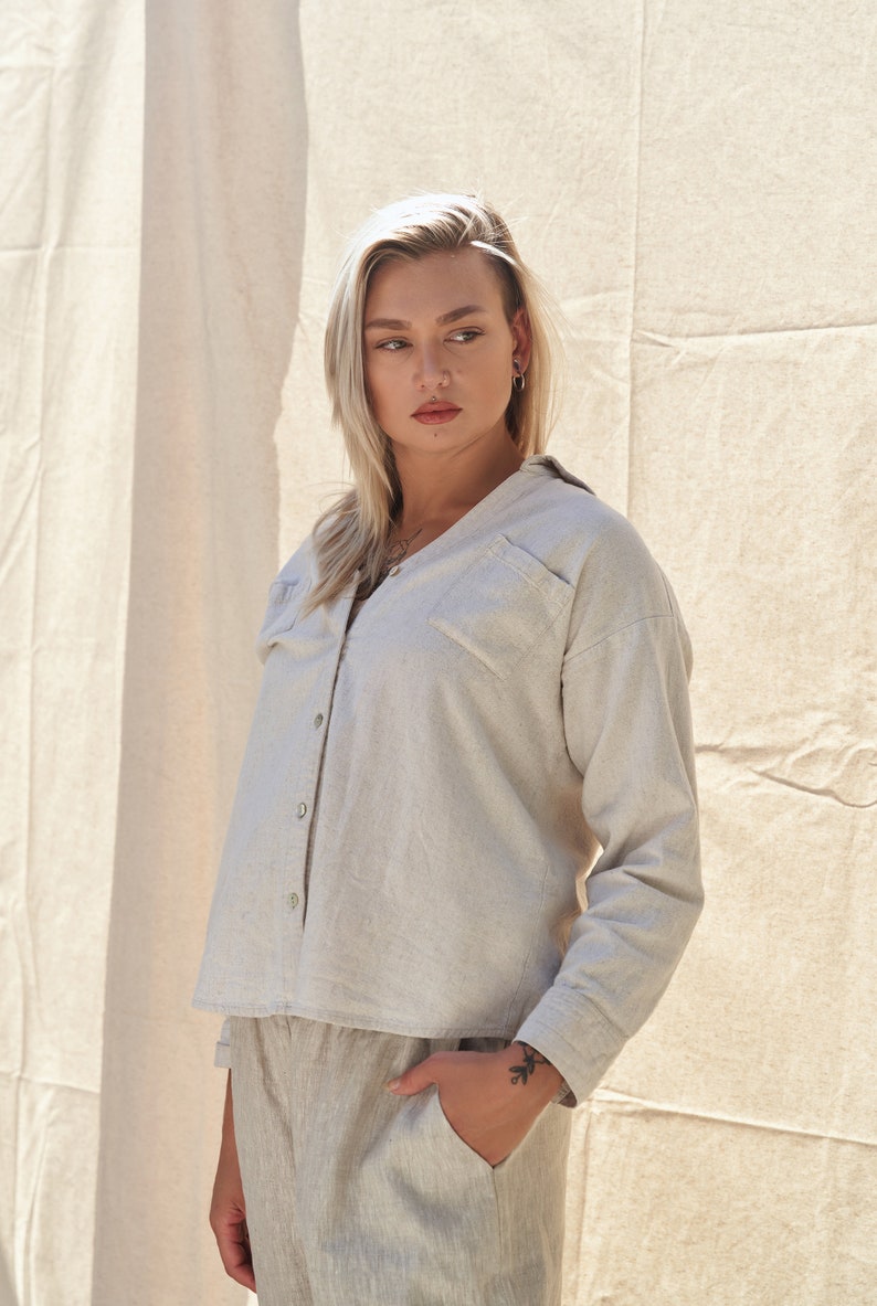Linen Shirt, front buttons. Long sleeves. 100% Linen. Women eco clothing, Australian Custom made clothes image 3