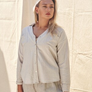 Linen Shirt, front buttons. Long sleeves. 100% Linen. Women eco clothing, Australian Custom made clothes image 2
