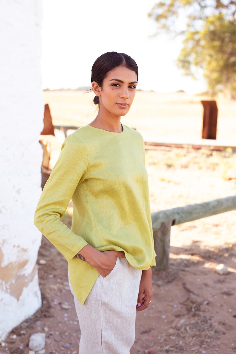 Women Linen Clothing Australia Linen Blouse 100/% Linen Top button back Minimalist Linen Top Blouse Linen Long or 34 sleeves