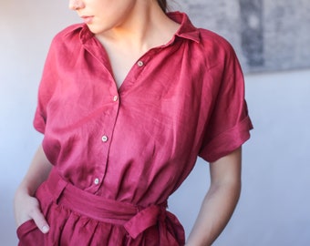 Seasons Linen shirt, Loose fit shirt,  Drop shoulder wide sleeves. Women eco clothing, Australia, Handmade linen clothing