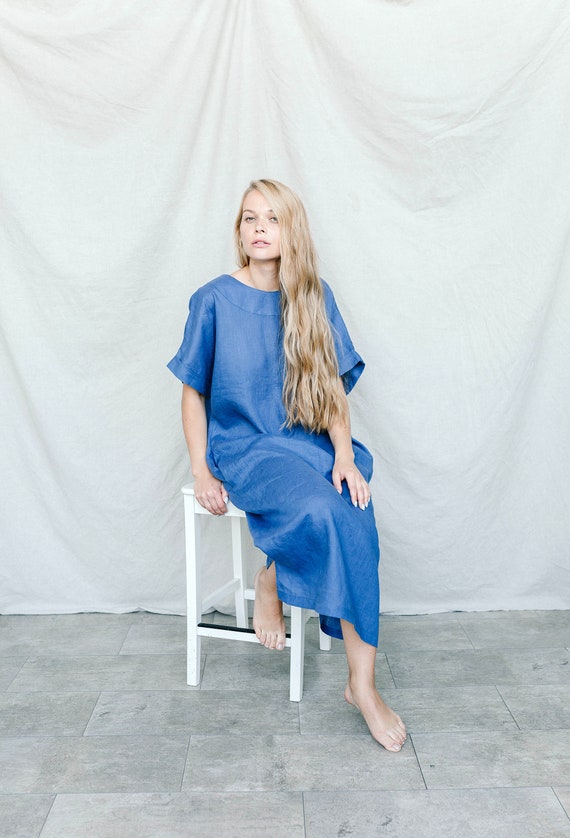 100% Linen Dress, Summer Dress, Back Button, Handmade, Oversized Linen Dress. Long linen clothing. Women linen eco clothing, Australia 100% Linen Dress, Summer Dress, Back Button, Handmade, Oversized Linen Dress. Long linen clothing. Women linen eco clothing, Australia