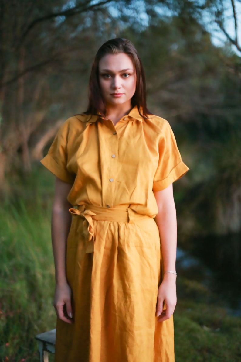 Linen shirt, Loose Shirt Linen, Copper Shirt, front buttons. Drop Shoulder. Women eco clothing, Australia, Handmade linen clothing image 1