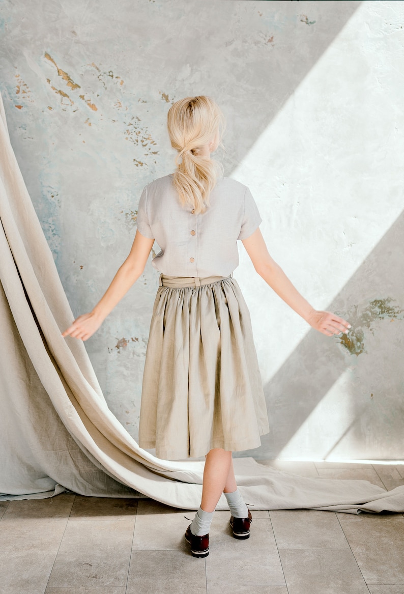 Elegant pleated skirt bellow knee skirt Linen Skirt ready to ship  Women Eco clothing Australia waist tie linen skirt