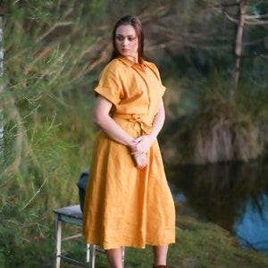 Linen shirt, Loose Shirt Linen, Copper Shirt, front buttons. Drop Shoulder. Women eco clothing, Australia, Handmade linen clothing image 3