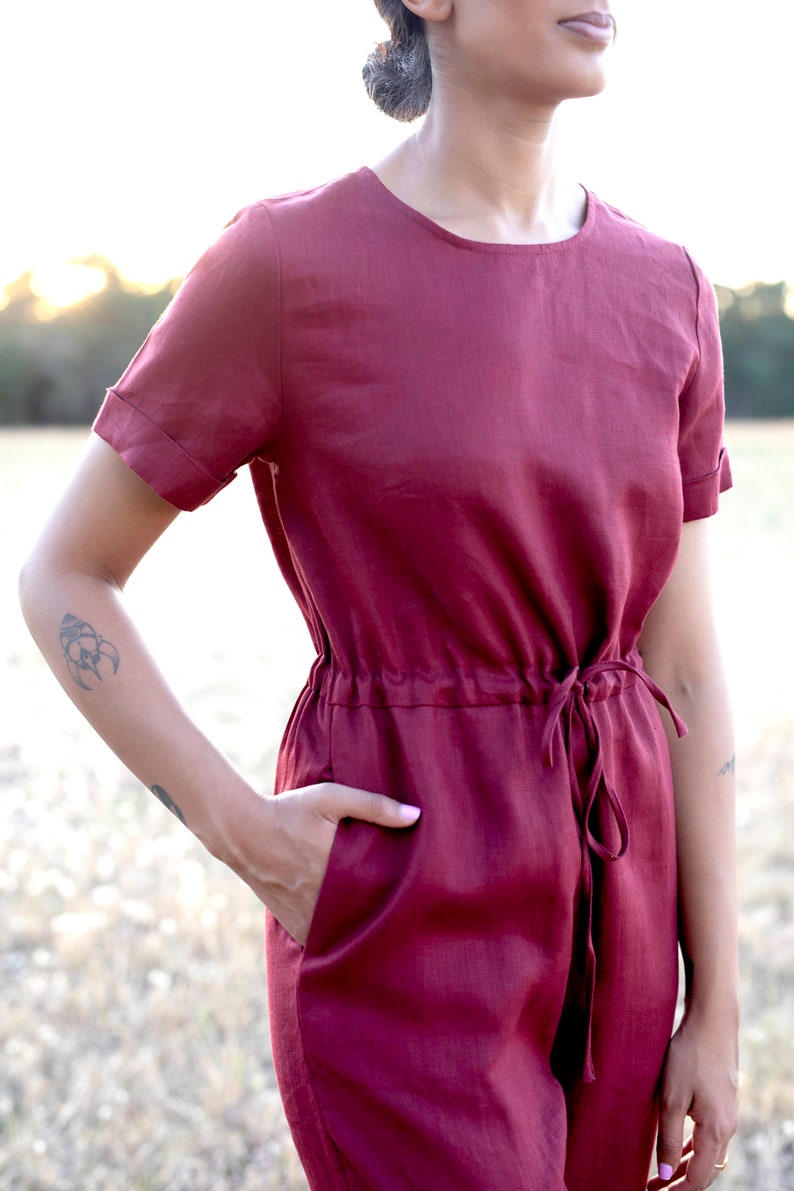 Linen Jumpsuit, Button Back, Custom Made Women Clothes. Women Linen