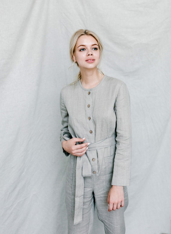 linen jumpsuit with buttons