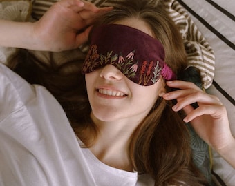 Embroidered Cotton Velvet Eye Sleep Mask Sleeping • Organic Cotton • Blindfold Eye • Travel Meditation • Gift Woman Man