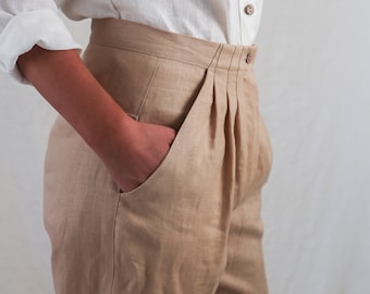 Women Linen Pants, Custom made, Cropped Linen Pants. Boyfriends Linen Pants. Tapered Pants. Women linen clothing, Australia