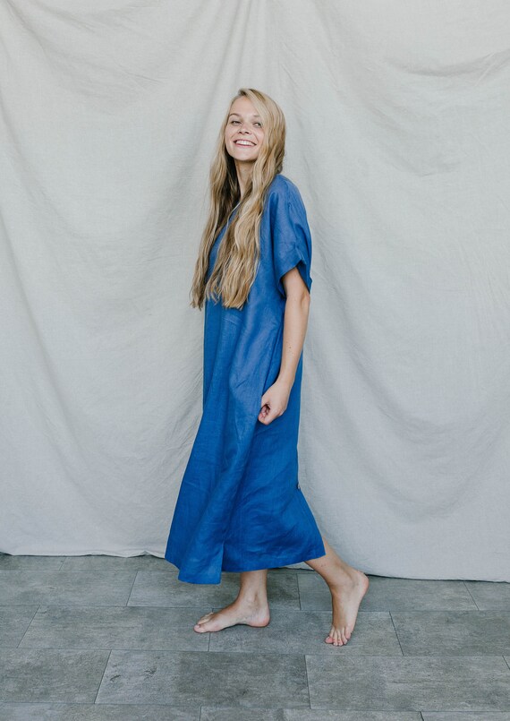 100% Linen Dress, Summer Dress, Back Button, Handmade, Oversized Linen Dress. Long linen clothing. Women linen eco clothing, Australia 100% Linen Dress, Summer Dress, Back Button, Handmade, Oversized Linen Dress. Long linen clothing. Women linen eco clothing, Australia