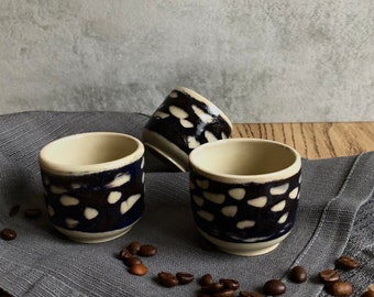 Tazzine da caffè espresso / caffélatte in ceramica bianche e nere senza manico | set da 2 o singola tazzina