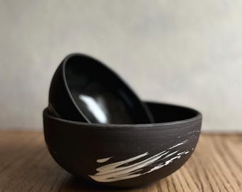 Par de cuencos de cerámica de gres negro de 17 cm (juego de 2 piezas) | cuencos