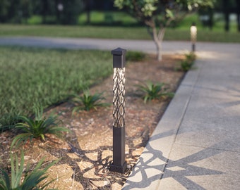 Diamond 2x2 Nightscaping® Courtyard Series - Diamond Design CorTen Steel Light Bollard