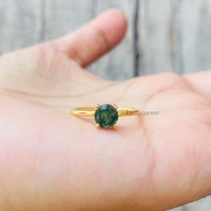 Handmade Moss Agate Ring: 925 Sterling Silver, Round Cut Stone