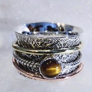 Tiger Eye Spinner Ring - 925 Silver Ring -Thumb Ring - Handmade Tiger Eye  Ring - Gift Ring - Meditation Ring - Worry Ring - Anxiety Ring