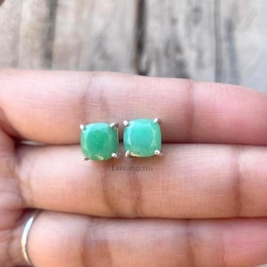 Chrysopras Ohrstecker: Mintgrüne Kissen 925 Silber Ohrstecker