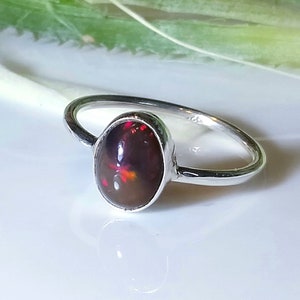 Black Opal Ring: Handmade 925 Sterling Silver Gemstone Ring