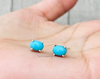 Pendientes de plata 925 con turquesa: piedra de nacimiento ovalada de diciembre en color azul cielo.