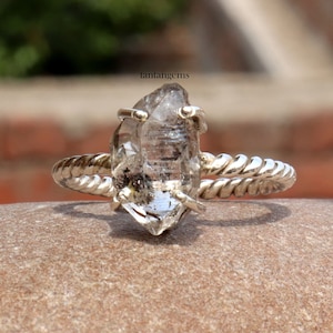 Herkimer Diamond Ring: 925 Sterling Silver Double Band Boho Jewelry