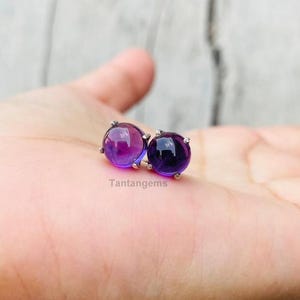 Amethyst Stud Earrings: 925 Sterling Silver Round Birthstone