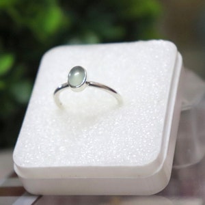 Aqua Chalcedony 925 Silver Ring - Handmade Stacking Ring