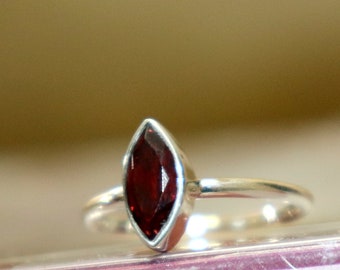 Marquise Red Garnet 925 Sterling Silver Ring - Handmade Stacking Birthstone
