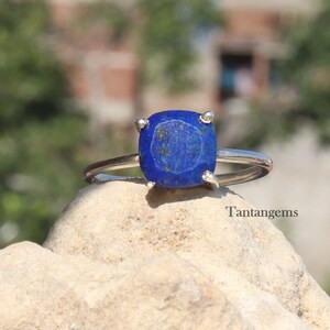 Lapis Lazuli Ring - 925 Silver Ring- Natural Lapis Handmade Ring - Cushion Shape Silver Ring - Gemstone Ring - - Gift Ring