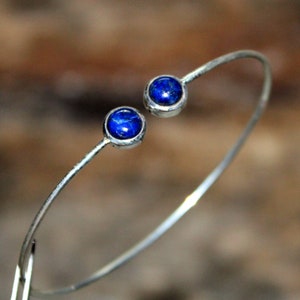 Lapis 925 Sterling Cuff Bracelet - Flexible Silver Cuff Bracelet - Lapis Lazuli Cuff Bracelet - Bracelet - Simple Cuff Silver Jewelry
