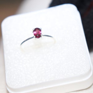 Handmade Red Garnet 925 Silver Ring - Oval Stone Stacking Ring