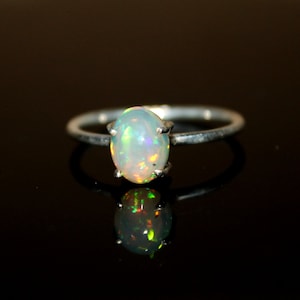 Natural Ethiopian Opal Ring: Oval Cabochon, 925 Silver
