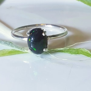 Black Opal Ring: 925 Sterling Silver, Ethiopian Gemstone