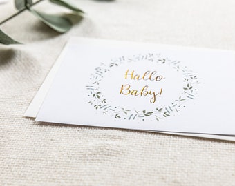 Karte Postkarte DIN A6 Geschenk Glückwunsch zur Geburt "Hallo Baby" Baby Taufe Jungen und Mädchen