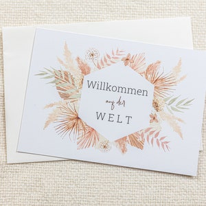 Karte Postkarte DIN A6 Geschenk Glückwunsch zur Geburt mit Blumen "Willkommen auf der Welt" Baby Taufe