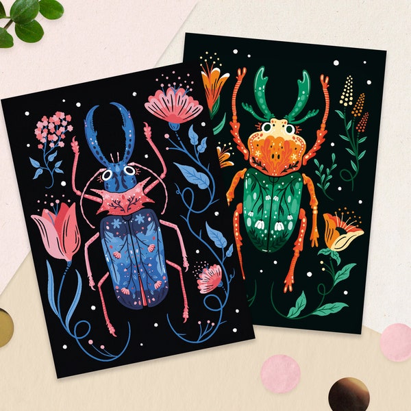 Postcards set beetles - postcards nature