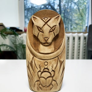 Bastet goddess handmade statuette. Ancient Egyptian religion. Bast goddess. THE CAT goddess.Fierce lioness warrior goddess of the sun