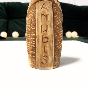 Anubis god handmade statuette. Ancient Egyptian religion. Anpu god. God of death from wood. Golden wolf Anubis image 4