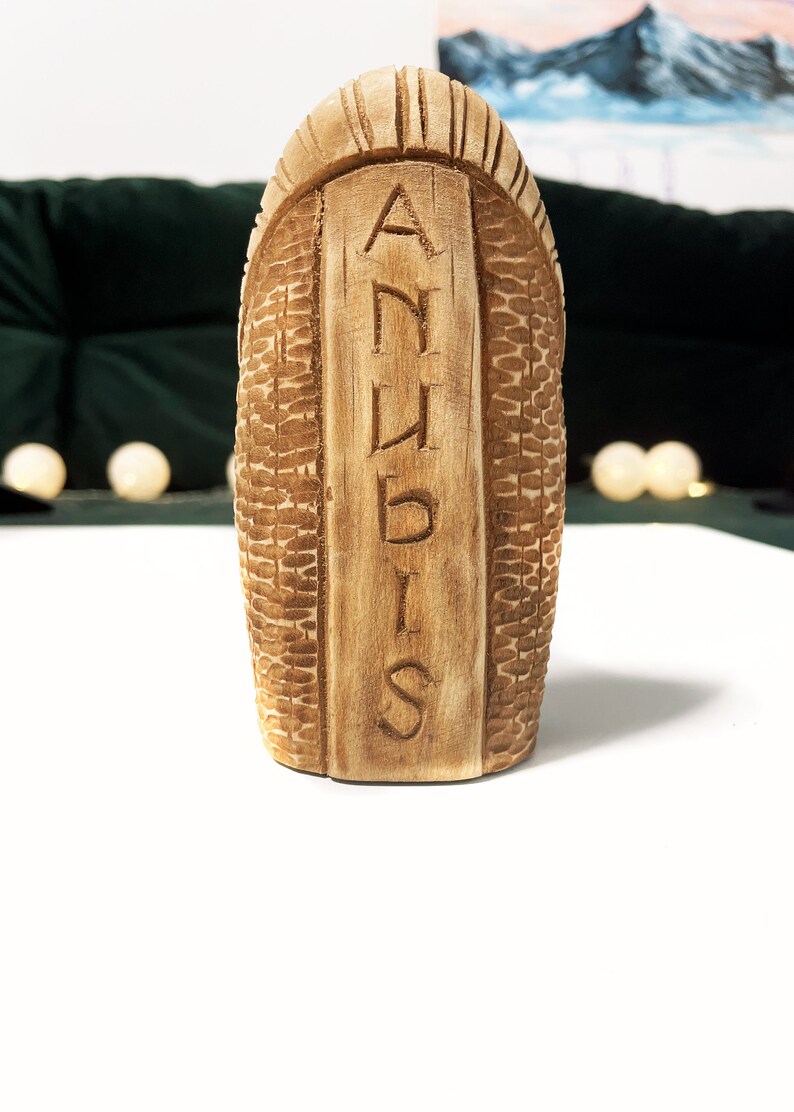 Anubis god handmade statuette. Ancient Egyptian religion. Anpu god. God of death from wood. Golden wolf Anubis image 4