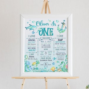 Under The Sea Milestone Sign Editable Template, Blue and Teal Under The Sea, Birthday, Boy 1st Birthday, Instant Download Editable at Corjl