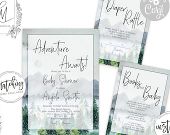 Winter Woodland Baby Shower Invitation Set (Digital Download)
