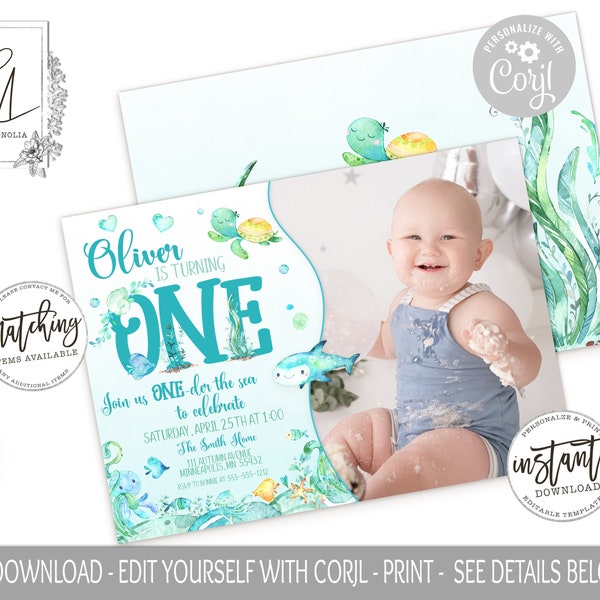 Under the Sea Invitation, Editable Birthday Party Invite, Editable Boy Under the Sea Birthday Template Printable Invitation, Edit at Corjl