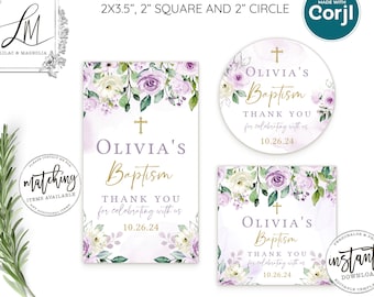 Lilac Floral Baptism Favor Tags: Editable Template (Digital Download)