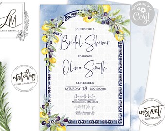Lemon & Olive Bridal Shower Invitation: Italian Tile Arch (Edit at Corjl)