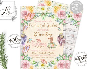 Enchanted Garden Birthday Invitation: Floral Butterfly Theme (EDITABLE at Corjl)