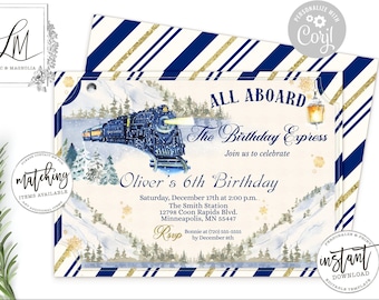 Winter Train Birthday Invitation: Editable Polar Express (Digital Download)
