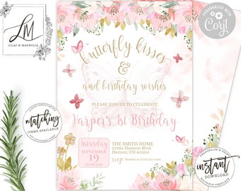 Butterfly Birthday Invitation: Pink Floral Garden Party (Editable Template)