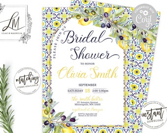 Lemon & Olive Bridal Shower Invitation: Italian Tile Arch (Edit at Corjl)